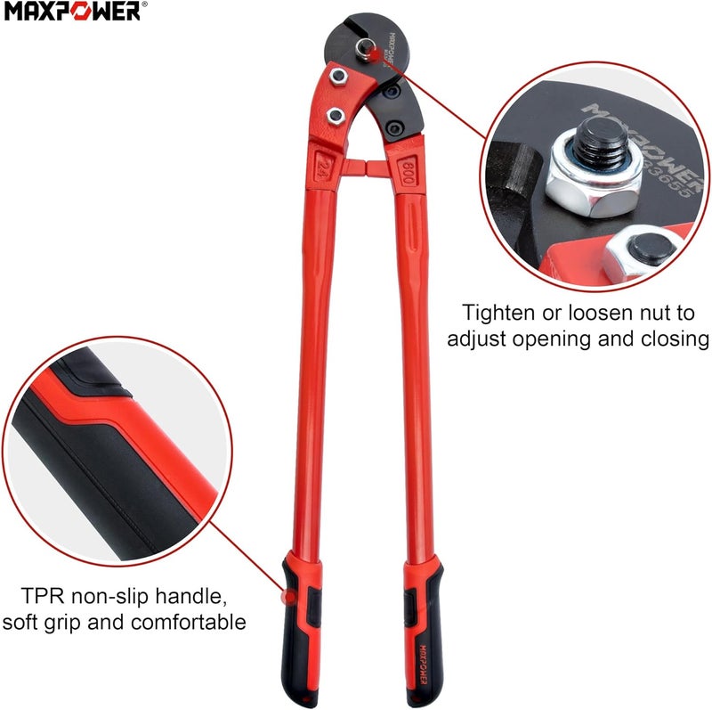 Max Power Wire Cutters, 24-Inch Heavy Duty Wire Rope Cutter, Heavy Duty Industrial Strength Cable Cutter for Hard Wire Ropes, Stainless Steel Wires - Image 4
